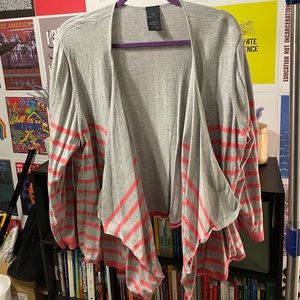 Grey and pink open front sweater